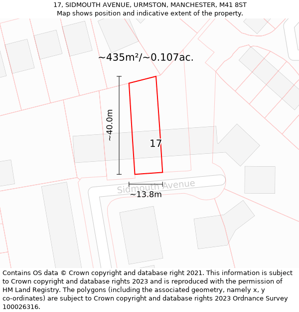 17, SIDMOUTH AVENUE, URMSTON, MANCHESTER, M41 8ST: Plot and title map