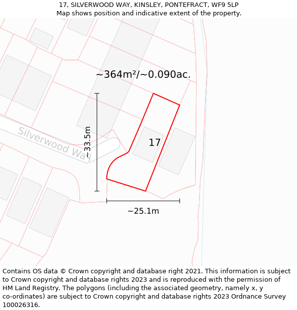 17, SILVERWOOD WAY, KINSLEY, PONTEFRACT, WF9 5LP: Plot and title map