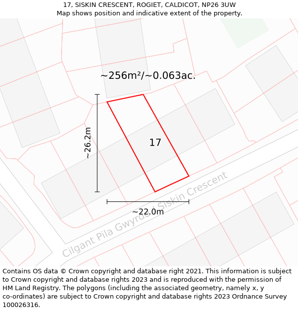 17, SISKIN CRESCENT, ROGIET, CALDICOT, NP26 3UW: Plot and title map