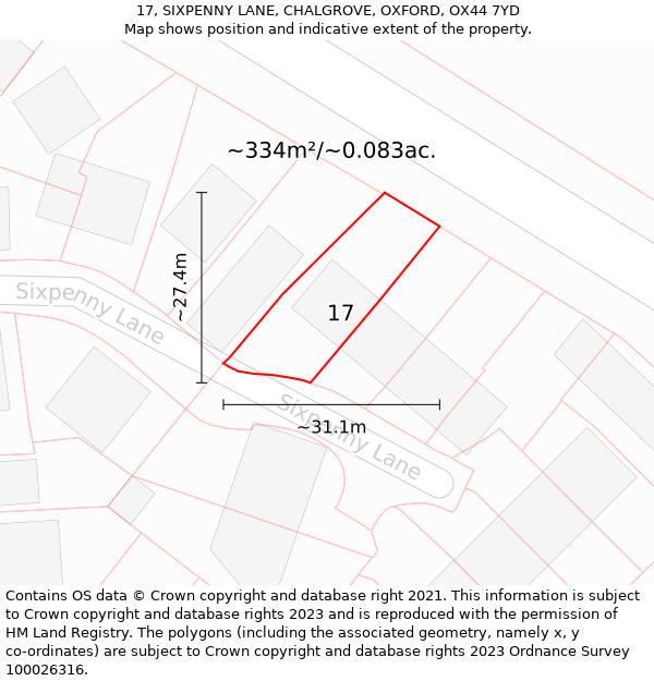 17, SIXPENNY LANE, CHALGROVE, OXFORD, OX44 7YD: Plot and title map