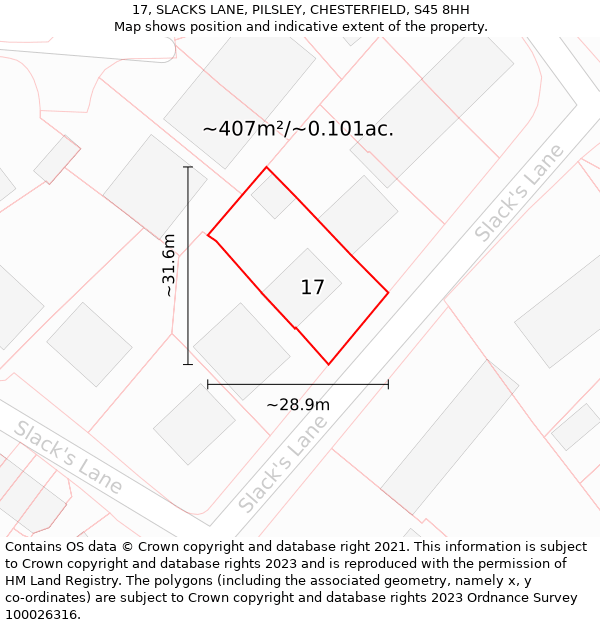 17, SLACKS LANE, PILSLEY, CHESTERFIELD, S45 8HH: Plot and title map