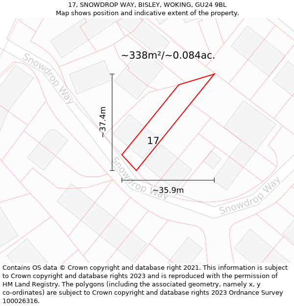 17, SNOWDROP WAY, BISLEY, WOKING, GU24 9BL: Plot and title map