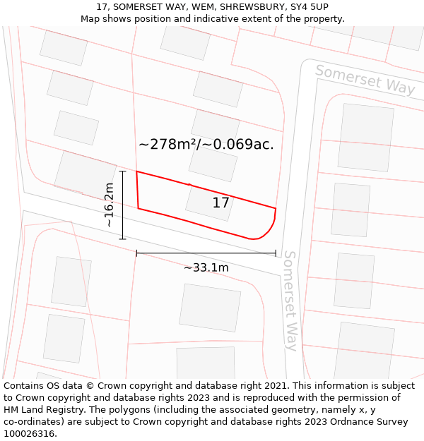 17, SOMERSET WAY, WEM, SHREWSBURY, SY4 5UP: Plot and title map