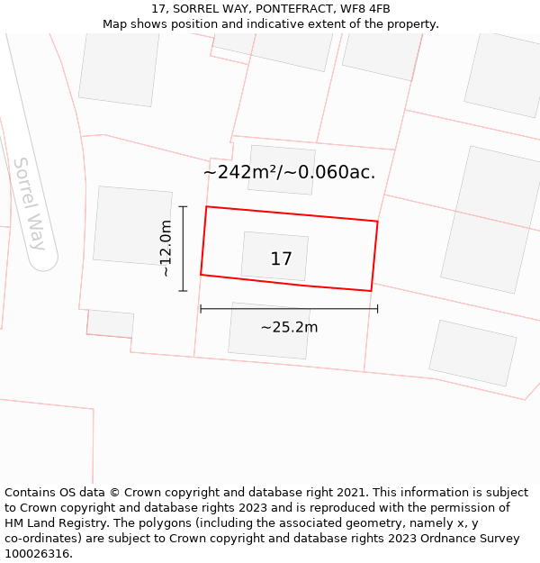 17, SORREL WAY, PONTEFRACT, WF8 4FB: Plot and title map