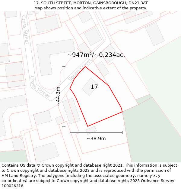 17, SOUTH STREET, MORTON, GAINSBOROUGH, DN21 3AT: Plot and title map