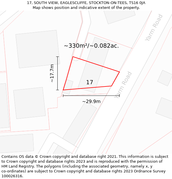 17, SOUTH VIEW, EAGLESCLIFFE, STOCKTON-ON-TEES, TS16 0JA: Plot and title map