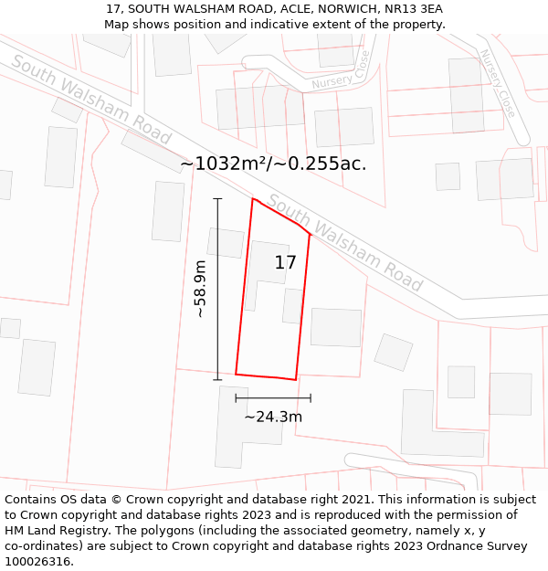 17, SOUTH WALSHAM ROAD, ACLE, NORWICH, NR13 3EA: Plot and title map