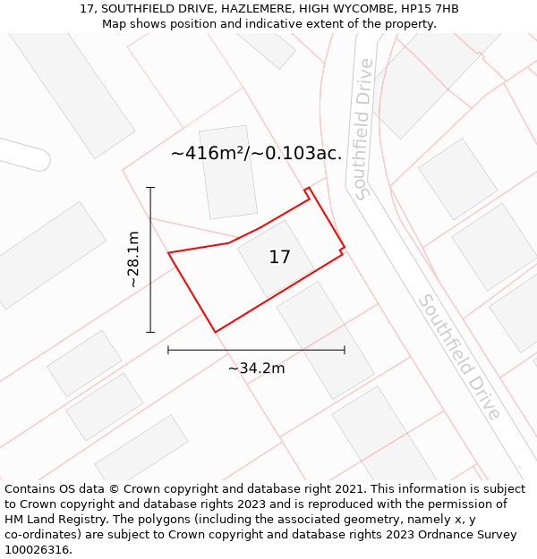 17, SOUTHFIELD DRIVE, HAZLEMERE, HIGH WYCOMBE, HP15 7HB: Plot and title map