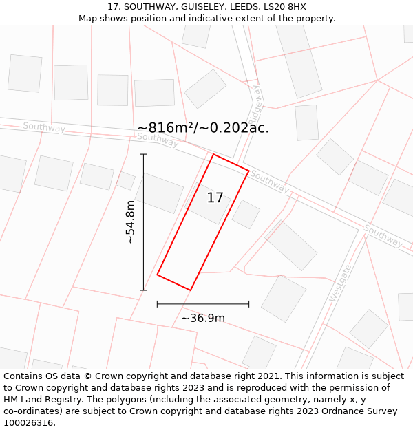 17, SOUTHWAY, GUISELEY, LEEDS, LS20 8HX: Plot and title map