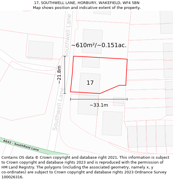 17, SOUTHWELL LANE, HORBURY, WAKEFIELD, WF4 5BN: Plot and title map