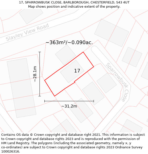 17, SPARROWBUSK CLOSE, BARLBOROUGH, CHESTERFIELD, S43 4UT: Plot and title map