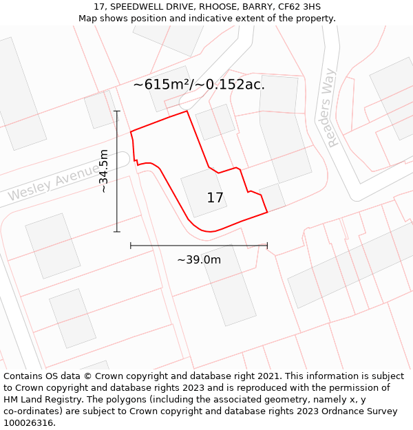 17, SPEEDWELL DRIVE, RHOOSE, BARRY, CF62 3HS: Plot and title map