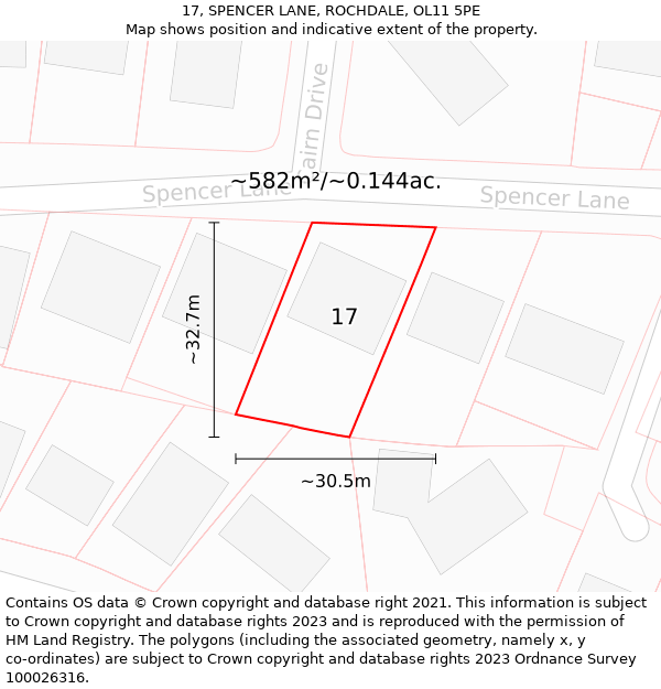 17, SPENCER LANE, ROCHDALE, OL11 5PE: Plot and title map