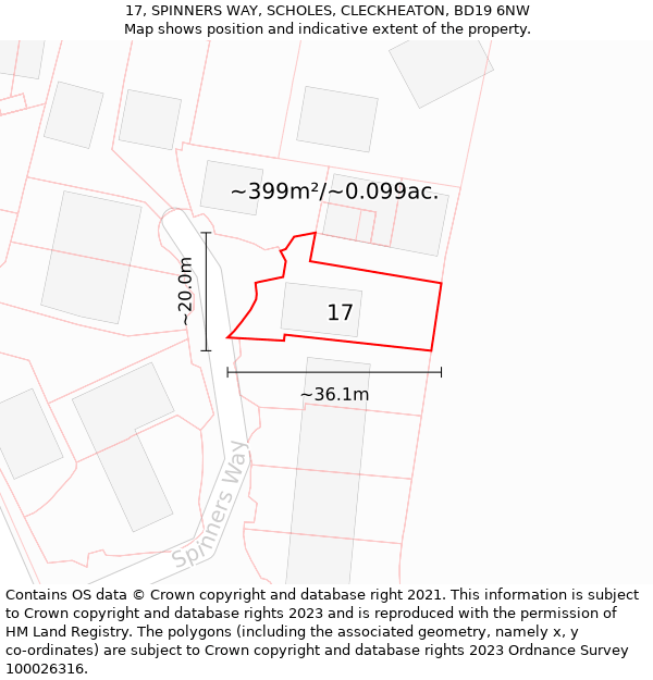 17, SPINNERS WAY, SCHOLES, CLECKHEATON, BD19 6NW: Plot and title map