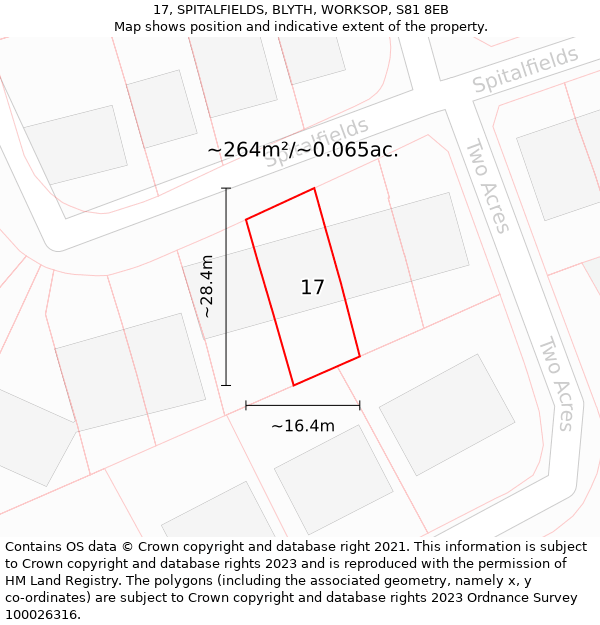 17, SPITALFIELDS, BLYTH, WORKSOP, S81 8EB: Plot and title map