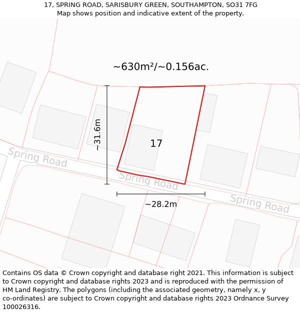 17, SPRING ROAD, SARISBURY GREEN, SOUTHAMPTON, SO31 7FG: Plot and title map