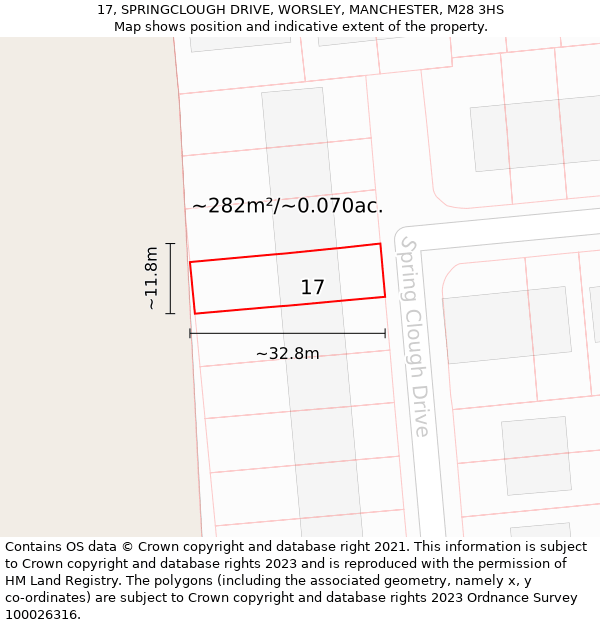 17, SPRINGCLOUGH DRIVE, WORSLEY, MANCHESTER, M28 3HS: Plot and title map