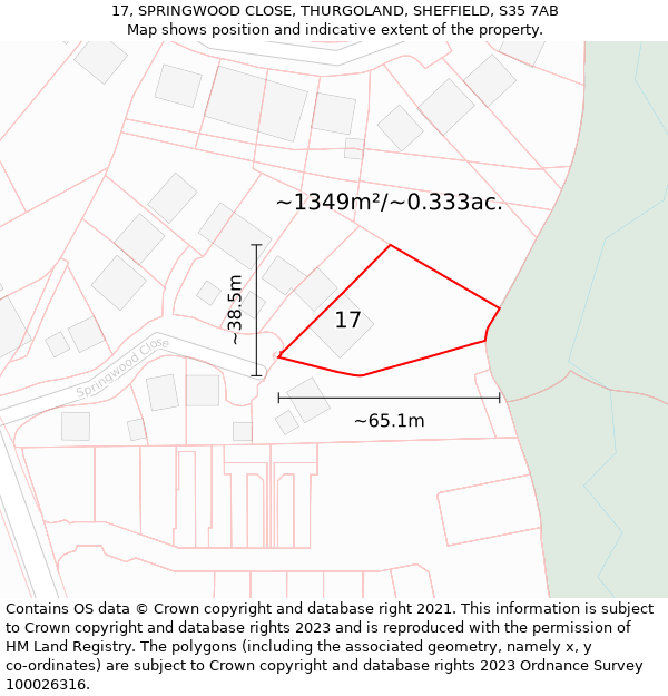 17, SPRINGWOOD CLOSE, THURGOLAND, SHEFFIELD, S35 7AB: Plot and title map