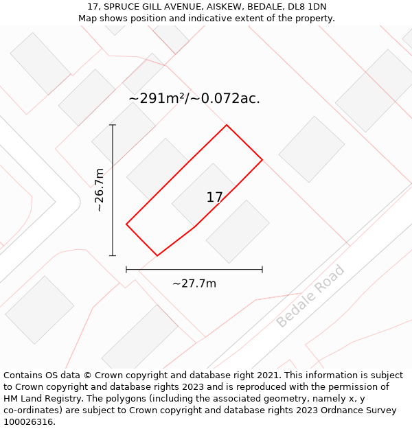 17, SPRUCE GILL AVENUE, AISKEW, BEDALE, DL8 1DN: Plot and title map