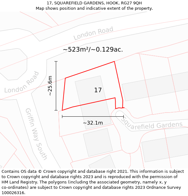 17, SQUAREFIELD GARDENS, HOOK, RG27 9QH: Plot and title map