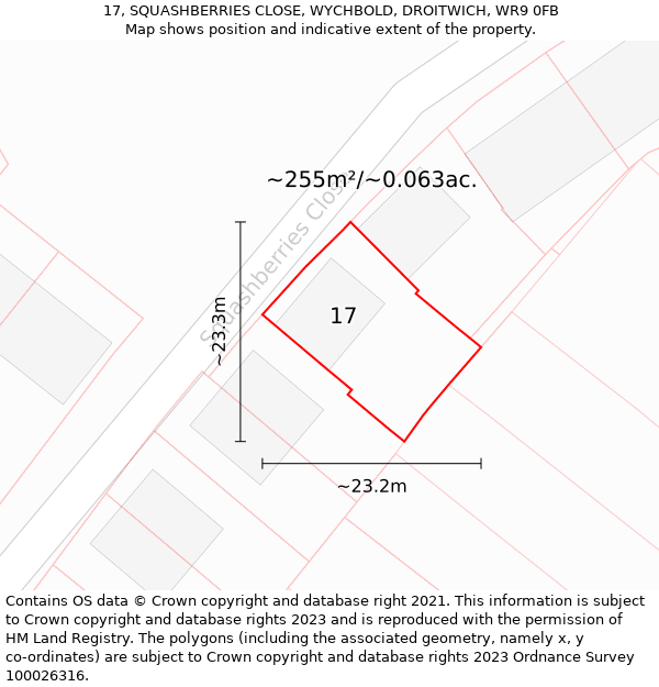 17, SQUASHBERRIES CLOSE, WYCHBOLD, DROITWICH, WR9 0FB: Plot and title map