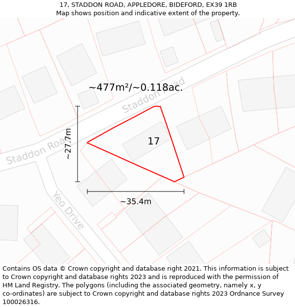 17, STADDON ROAD, APPLEDORE, BIDEFORD, EX39 1RB: Plot and title map