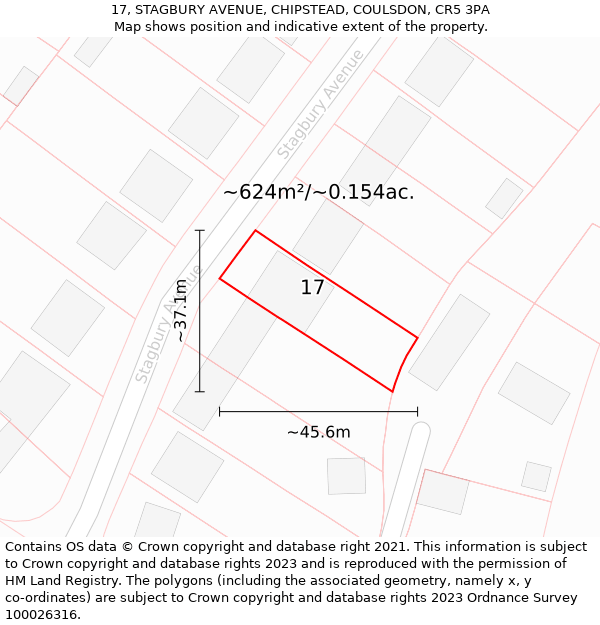 17, STAGBURY AVENUE, CHIPSTEAD, COULSDON, CR5 3PA: Plot and title map