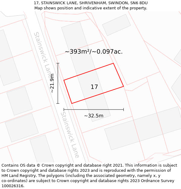 17, STAINSWICK LANE, SHRIVENHAM, SWINDON, SN6 8DU: Plot and title map