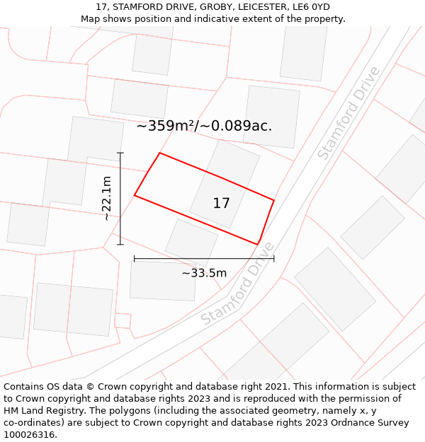 17, STAMFORD DRIVE, GROBY, LEICESTER, LE6 0YD: Plot and title map