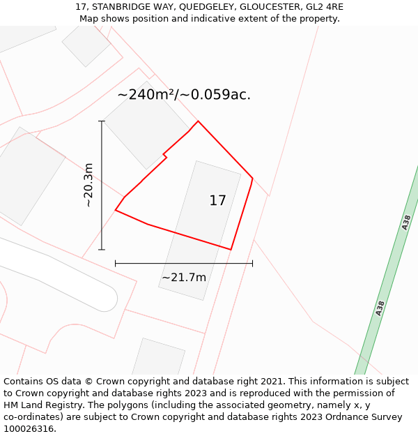 17, STANBRIDGE WAY, QUEDGELEY, GLOUCESTER, GL2 4RE: Plot and title map