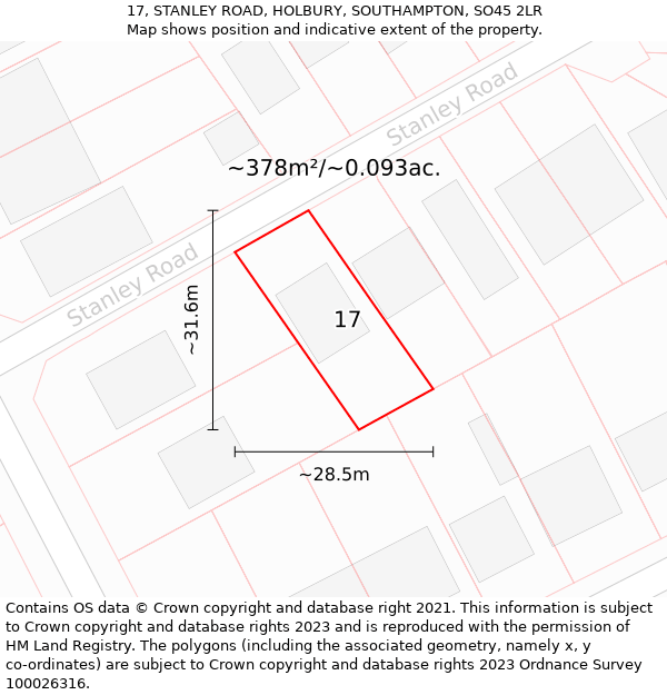 17, STANLEY ROAD, HOLBURY, SOUTHAMPTON, SO45 2LR: Plot and title map