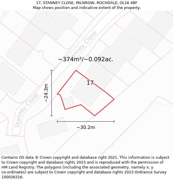 17, STANNEY CLOSE, MILNROW, ROCHDALE, OL16 4BF: Plot and title map