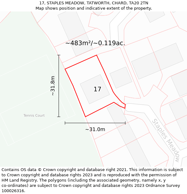 17, STAPLES MEADOW, TATWORTH, CHARD, TA20 2TN: Plot and title map