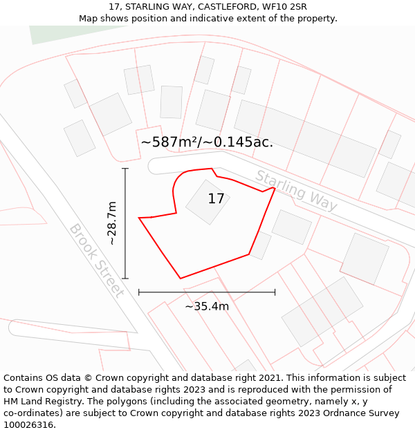 17, STARLING WAY, CASTLEFORD, WF10 2SR: Plot and title map