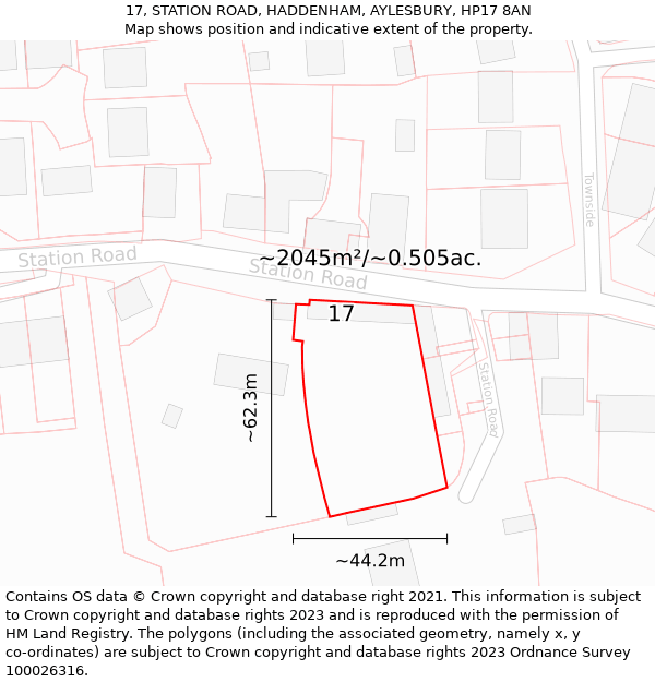 17, STATION ROAD, HADDENHAM, AYLESBURY, HP17 8AN: Plot and title map