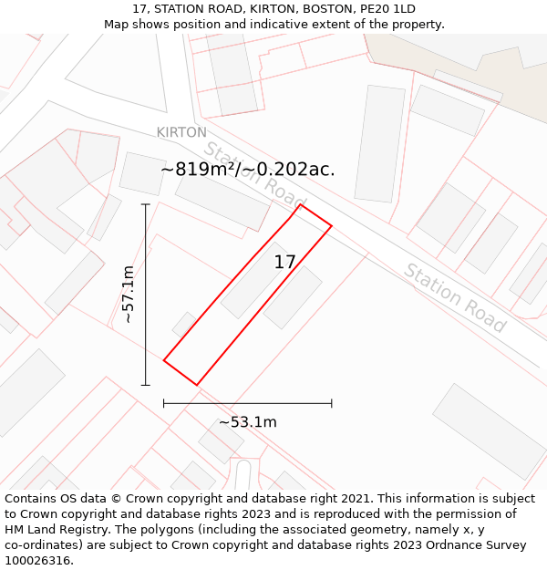 17, STATION ROAD, KIRTON, BOSTON, PE20 1LD: Plot and title map