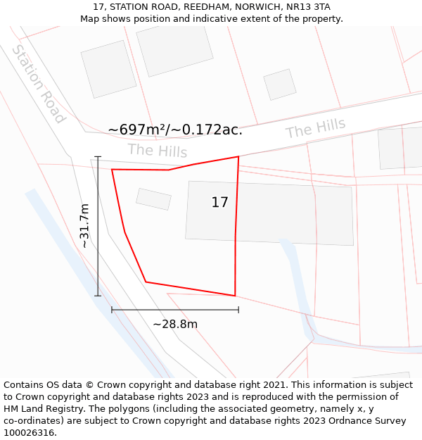 17, STATION ROAD, REEDHAM, NORWICH, NR13 3TA: Plot and title map