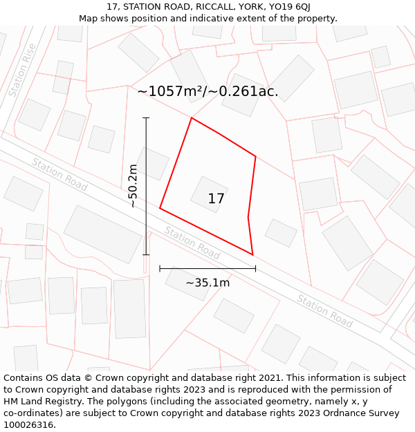 17, STATION ROAD, RICCALL, YORK, YO19 6QJ: Plot and title map