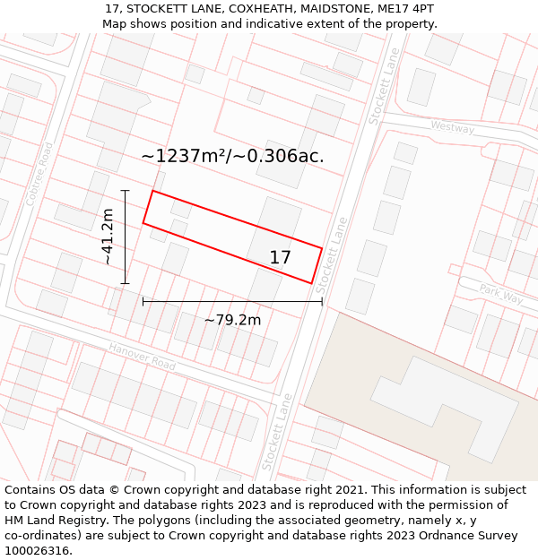 17, STOCKETT LANE, COXHEATH, MAIDSTONE, ME17 4PT: Plot and title map