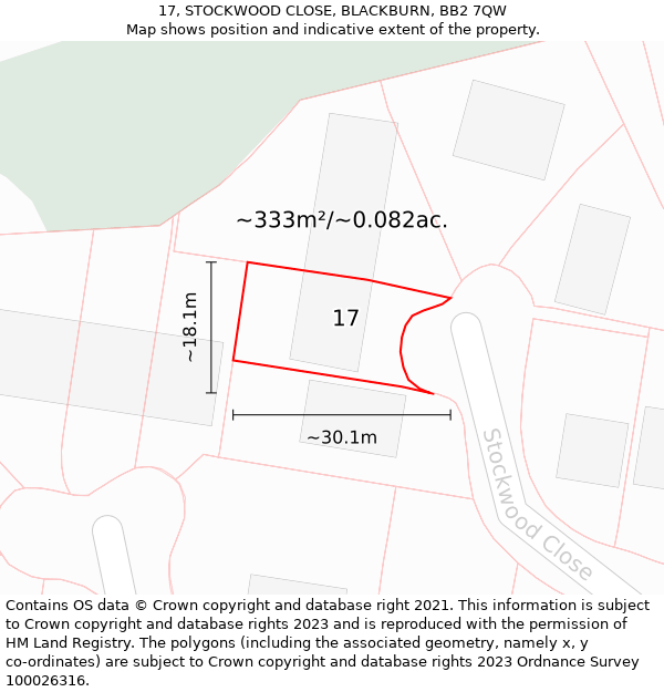 17, STOCKWOOD CLOSE, BLACKBURN, BB2 7QW: Plot and title map