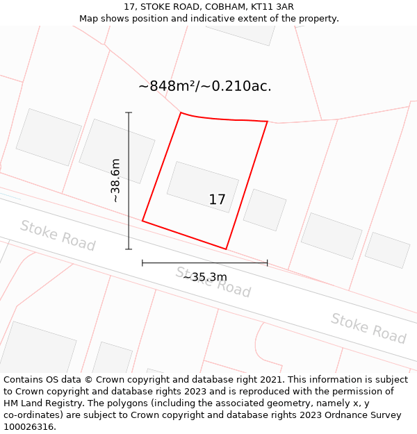 17, STOKE ROAD, COBHAM, KT11 3AR: Plot and title map