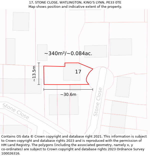 17, STONE CLOSE, WATLINGTON, KING'S LYNN, PE33 0TE: Plot and title map