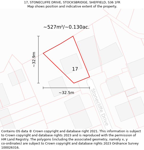 17, STONECLIFFE DRIVE, STOCKSBRIDGE, SHEFFIELD, S36 1FR: Plot and title map