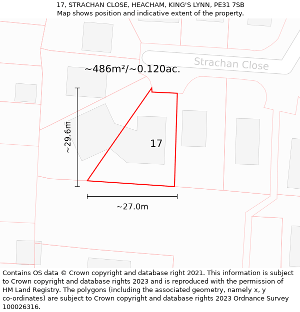 17, STRACHAN CLOSE, HEACHAM, KING'S LYNN, PE31 7SB: Plot and title map