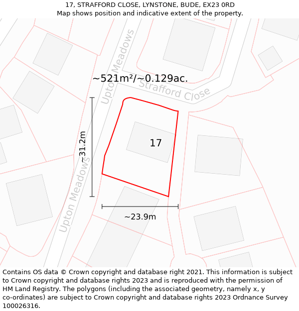 17, STRAFFORD CLOSE, LYNSTONE, BUDE, EX23 0RD: Plot and title map