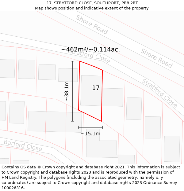 17, STRATFORD CLOSE, SOUTHPORT, PR8 2RT: Plot and title map