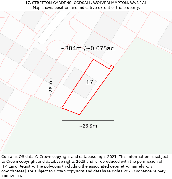 17, STRETTON GARDENS, CODSALL, WOLVERHAMPTON, WV8 1AL: Plot and title map