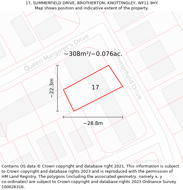 17, SUMMERFIELD DRIVE, BROTHERTON, KNOTTINGLEY, WF11 9HY: Plot and title map