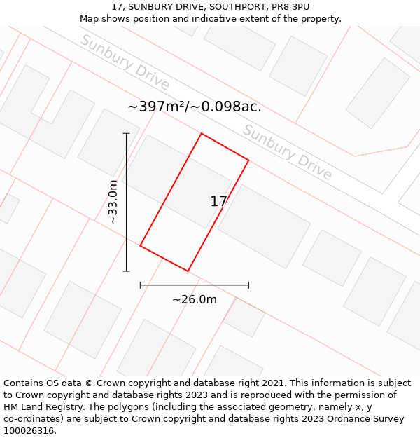 17, SUNBURY DRIVE, SOUTHPORT, PR8 3PU: Plot and title map