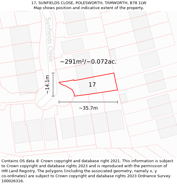 17, SUNFIELDS CLOSE, POLESWORTH, TAMWORTH, B78 1LW: Plot and title map